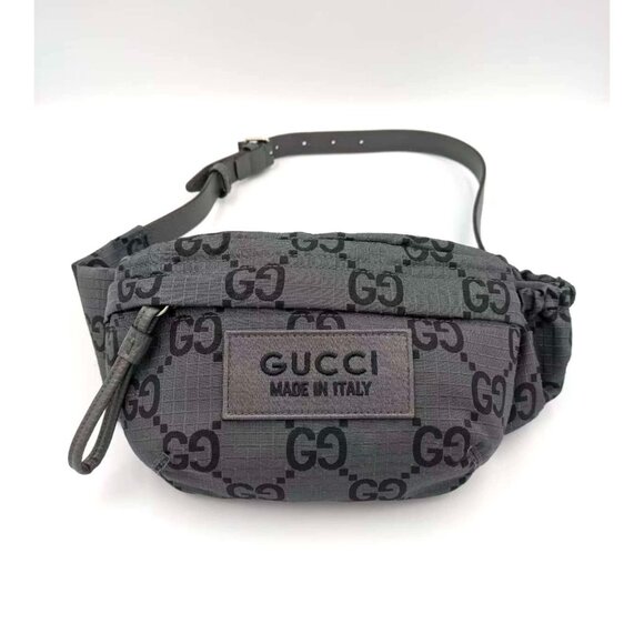 Gucci Ripstop Large GG Monogram Patch Belt Bag Grey Black 90cm 767934 - Picture 5 of 13